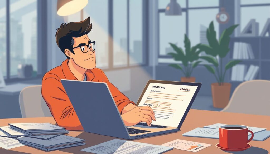Image of a person filling out a financing application form on a laptop. Image of a person filling out a financing application form on a laptop.