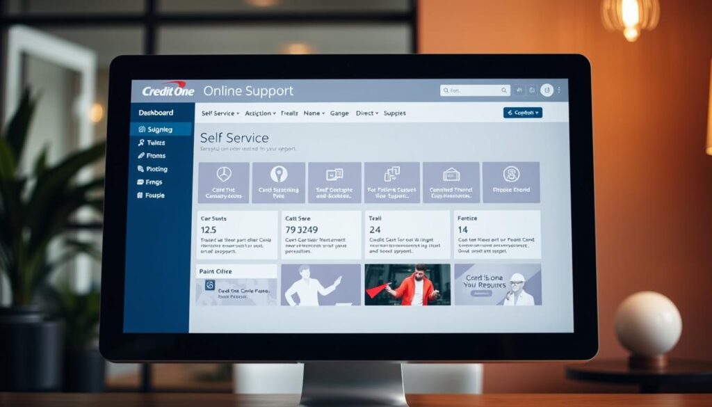 Credit One Bank's online support interface, showcasing a sleek and intuitive dashboard with clear navigation options. A desktop computer screen displays the platform's main menu, with various self-service tools and resources highlighted in a minimalist, user-friendly layout. The scene is bathed in warm, inviting lighting, creating a sense of accessibility and ease of use. The background is blurred, allowing the interface to take center stage and convey the platform's focus on efficient online customer support. Credit One Bank's online support interface, showcasing a sleek and intuitive dashboard with clear navigation options. A desktop computer screen displays the platform's main menu, with various self-service tools and resources highlighted in a minimalist, user-friendly layout. The scene is bathed in warm, inviting lighting, creating a sense of accessibility and ease of use. The background is blurred, allowing the interface to take center stage and convey the platform's focus on efficient online customer support.